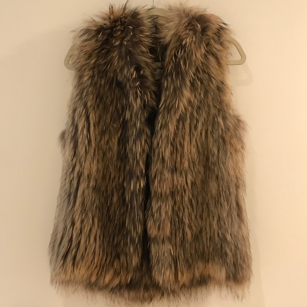 Yves Salomon Hooded Raccoon Fur Vest (100% real)